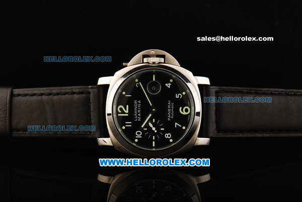 Panerai Luminor Marina Pam 164 Automatic Classic Edition Black Dial with Green Marking and Leather Strap - Click Image to Close