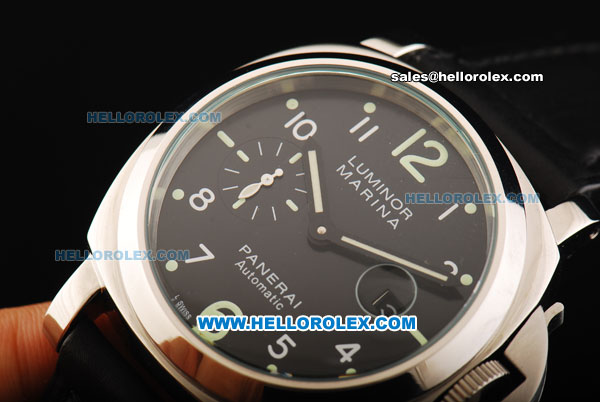 Panerai Luminor Marina Pam 164 Automatic Classic Edition Black Dial with Green Marking and Leather Strap - Click Image to Close