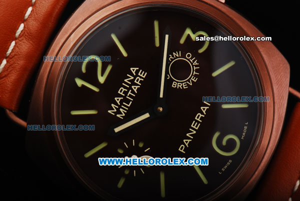 Panerai Marina Militare Manual Winding Movement Brown PVD Case with Black Dial and Green Markers - Click Image to Close