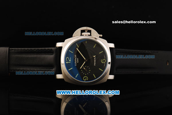 Panerai Luminor GMT Pam 320 Automatic Movement Steel Case with Black Dial and Black Leather Strap - Click Image to Close