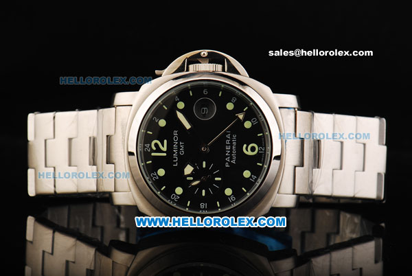 Panerai Luminor GMT Automatic Movement Full Steel with Black Dial and Green Dot Markers - Click Image to Close