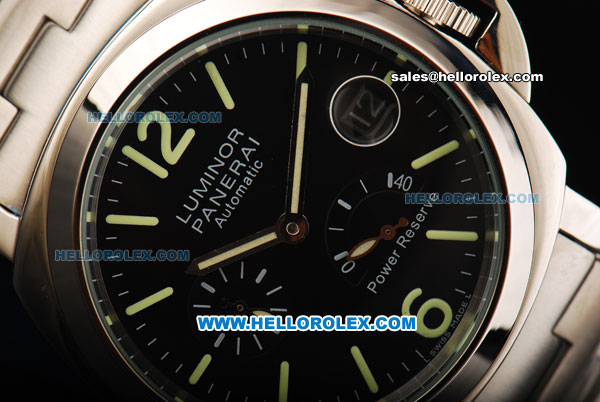 Panerai PAM 090 Luminor Power Reserve Automatic Movement Full Steel with Black Dial and Green Stick/Numeral Markers - Click Image to Close