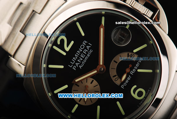 Panerai PAM 124 Luminor Power Reserve Automatic Movement Steel Case with Black Dial and Green Markers - Click Image to Close
