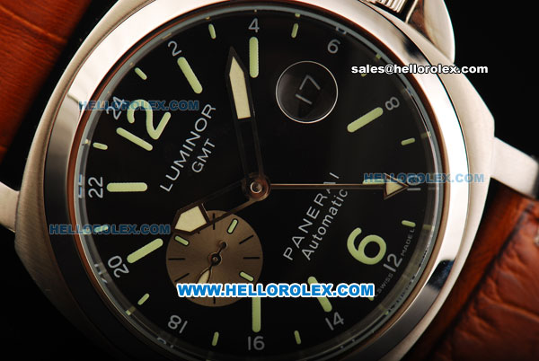 Panerai PAM088 Luminor GMT Automatic Movement Steel Case with Black Dial and Green Markers - Click Image to Close