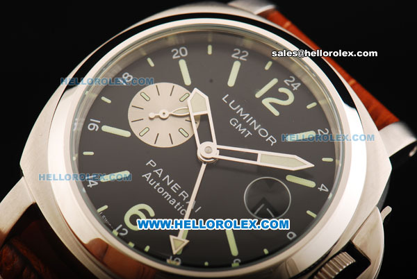 Panerai PAM088 Luminor GMT Automatic Movement Steel Case with Black Dial and Green Markers - Click Image to Close