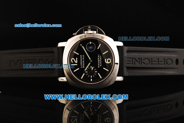 Panerai Luminor Marina Pam 104 Swiss Valjoux 7750 Automatic Movement Steel Case with Black Dial and Black Rubber Strap-1:1 Original - Click Image to Close