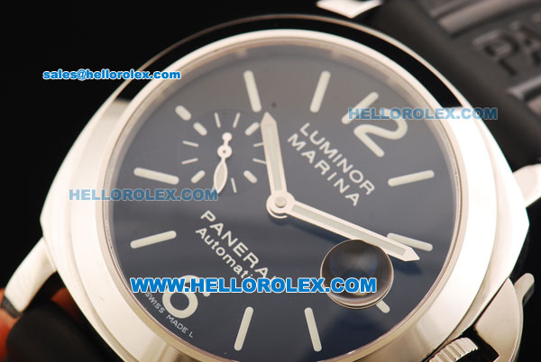 Panerai Luminor Marina Pam 104 Swiss Valjoux 7750 Automatic Movement Steel Case with Black Dial and Black Rubber Strap-1:1 Original - Click Image to Close