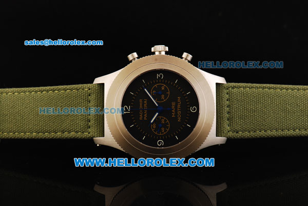 Panerai Radiomir Mare Nostrum Chronograph Swiss Valjoux 7750 Manual Winding Movement Steel Case with Black Dial and Green Strap - Click Image to Close