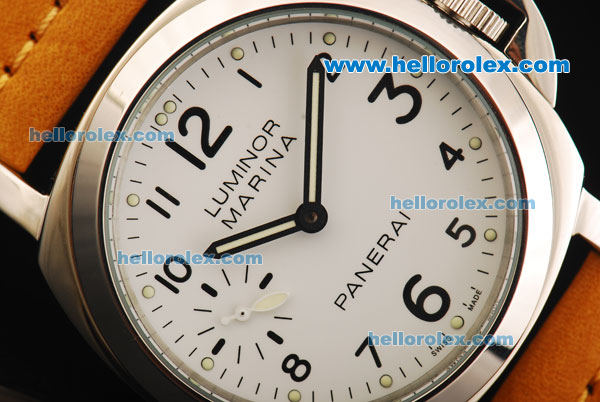 Panerai Luminor Marina PAM113E Manual Winding Movement White Dial with Black Arabic Numerals and Leather Strap - Click Image to Close