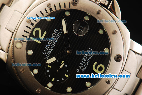 Panerai Pam 199 Luminor Submersible Automatic Movement Full Steel with Black Grid Dial and Green Markers - Click Image to Close