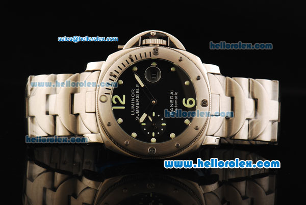 Panerai Pam 199 Luminor Submersible Automatic Movement Steel Case with Black Dial and Steel Strap - Click Image to Close