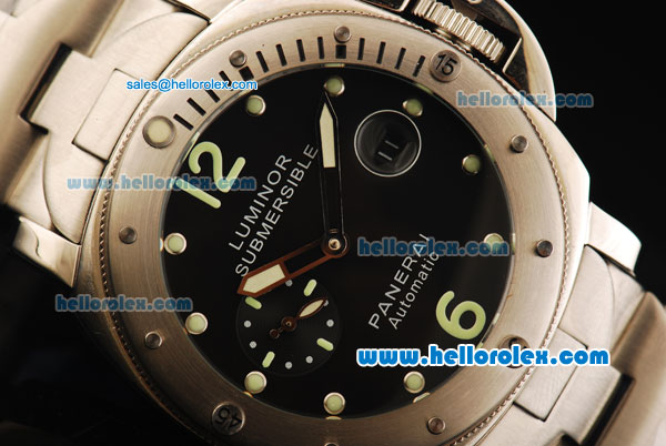 Panerai Pam 199 Luminor Submersible Automatic Movement Steel Case with Black Dial and Steel Strap - Click Image to Close