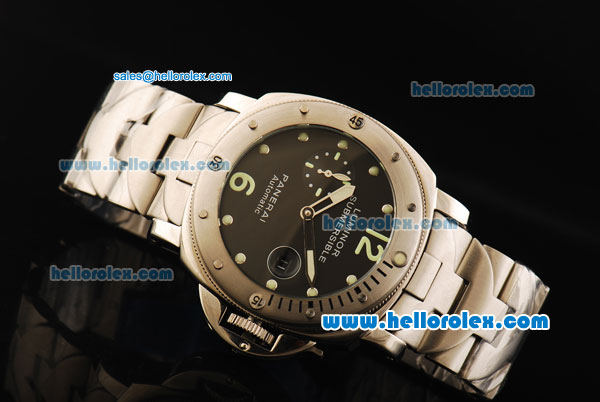 Panerai Pam 199 Luminor Submersible Automatic Movement Steel Case with Black Dial and Steel Strap - Click Image to Close