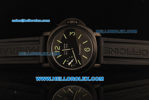 Panerai Luminor Marina Pam 004 Swiss ETA 6497 Manual Winding Movement PVD Case with Black Dial and Green Markers-Black Rubber Strap - Click Image to Close