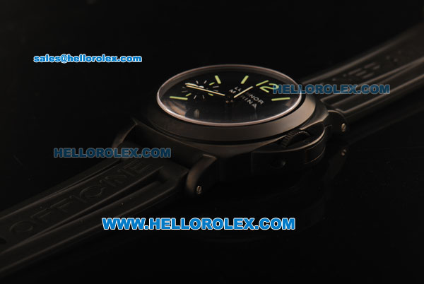 Panerai Luminor Marina Pam 004 Swiss ETA 6497 Manual Winding Movement PVD Case with Black Dial and Green Markers-Black Rubber Strap - Click Image to Close