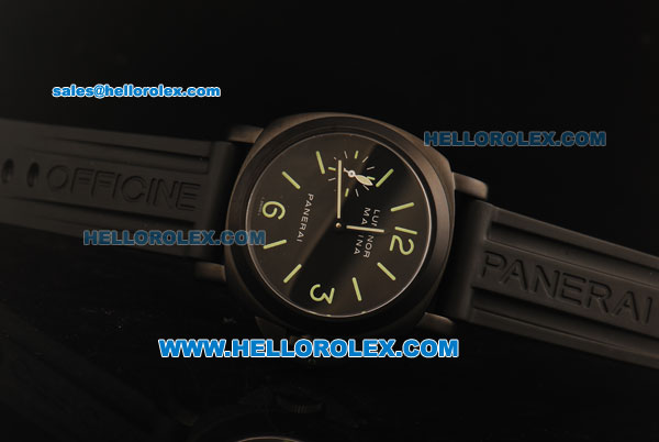 Panerai Luminor Marina Pam 004 Swiss ETA 6497 Manual Winding Movement PVD Case with Black Dial and Green Markers-Black Rubber Strap - Click Image to Close