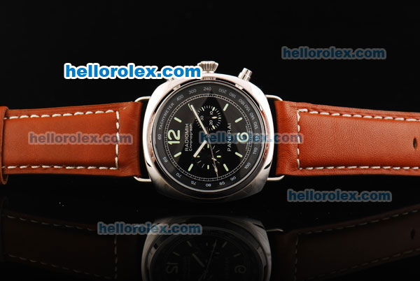 Panerai Radiomir Automatic Movement Black Dial with Steel Bezel and Brown Leather Strap - Click Image to Close