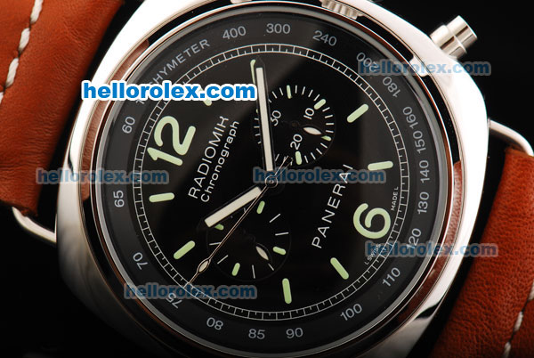 Panerai Radiomir Automatic Movement Black Dial with Steel Bezel and Brown Leather Strap - Click Image to Close