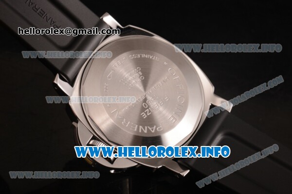Panerai Luminor Submersible Automatic Acciaio PAM 024 Swiss Valjoux 7750 Automatic Steel Case with Black Dial and Rubber Strap - Dot/Arabic Numeral Markers (KW) - Click Image to Close