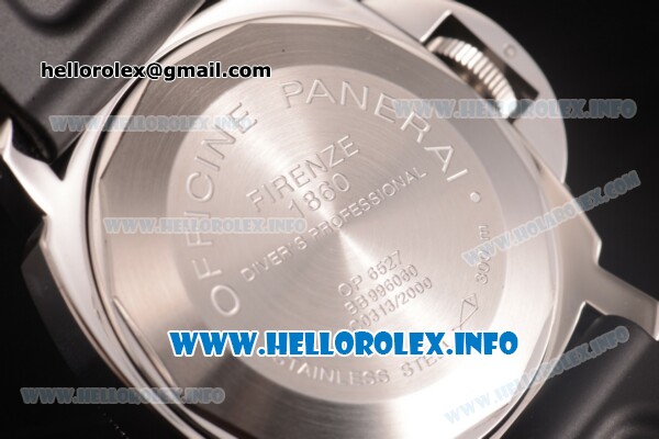 Panerai Luminor Submersible Automatic Acciaio PAM 024 Swiss Valjoux 7750 Automatic Steel Case with Black Dial and Rubber Strap - Dot/Arabic Numeral Markers (KW) - Click Image to Close