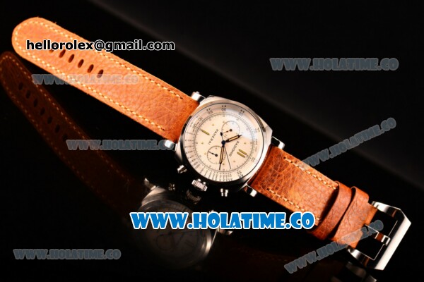 Panerai Radiomir 1940 Chronograph Platino PAM 518 Asia Automatic Steel Case with White Dial Dot Markers and Orange Leather Strap - Click Image to Close