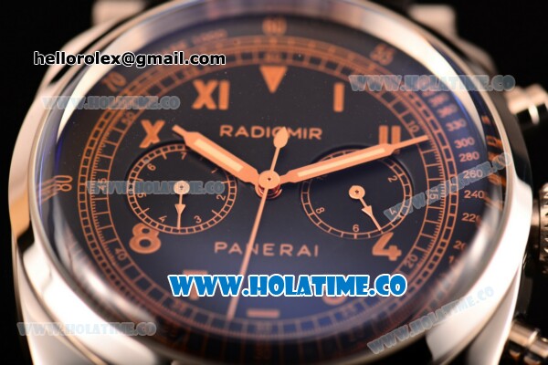 Panerai Radiomir 1940 Chronograph Bianco PAM 521 Asia Automatic Steel Case with Black Dial Roman Numeral Markers and Black Leather Strap - Click Image to Close