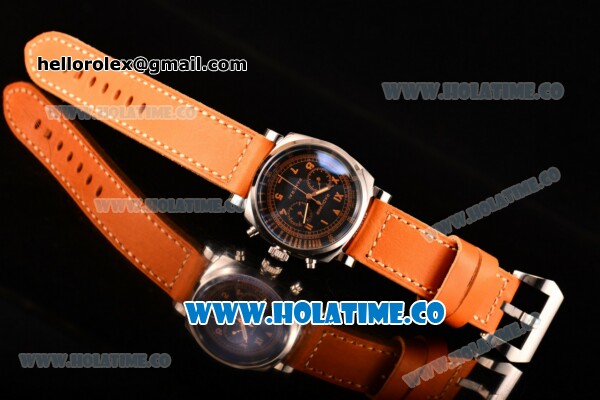Panerai Radiomir 1940 Chronograph Bianco PAM 521 Asia Automatic Steel Case with Black Dial Roman Numeral Markers and Orange Leather Strap - Click Image to Close