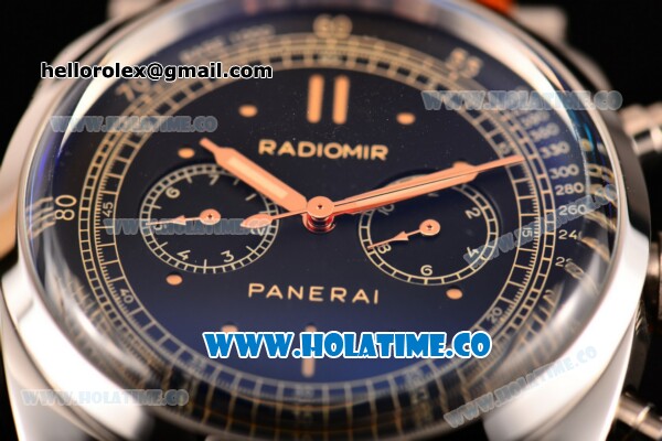 Panerai Radiomir 1940 Chronograph ORO Branco PAM 520 Asia Automatic Steel Case with Black Dial Dot Markers and Brown Leather Strap - Click Image to Close