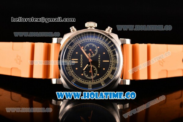 Panerai Radiomir 1940 Chronograph ORO Branco PAM 520 Asia Automatic Steel Case with Black Dial Dot Markers and Orange Rubber Strap - Click Image to Close