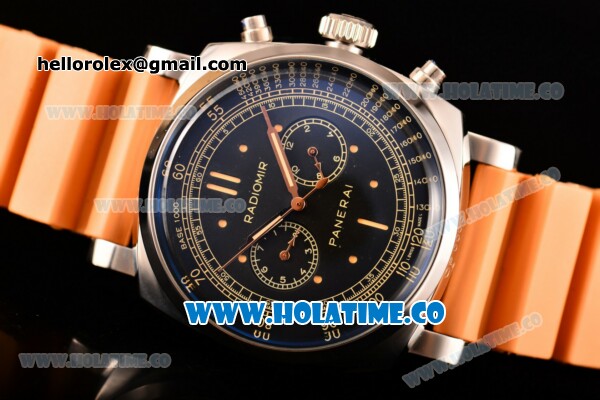 Panerai Radiomir 1940 Chronograph ORO Branco PAM 520 Asia Automatic Steel Case with Black Dial Dot Markers and Orange Rubber Strap - Click Image to Close