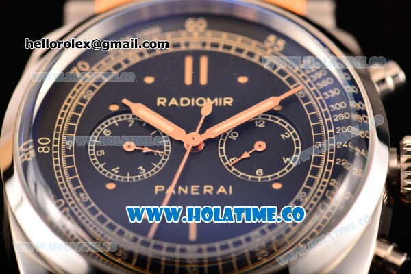 Panerai Radiomir 1940 Chronograph ORO Branco PAM 520 Asia Automatic Steel Case with Black Dial Dot Markers and Orange Rubber Strap - Click Image to Close