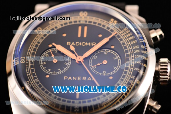 Panerai Radiomir 1940 Chronograph ORO Branco PAM 520 Asia Automatic Steel Case with Black Dial and Black Leather Strap - Dot Markers - Click Image to Close