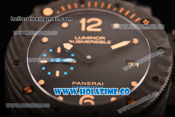Panerai PAM 616 Luminor Submersible 1950 Carbotech – 3 Days Automatic Clone Panerai P.9000 Automatic Real Carbon Fiber Case with Black Dial and Dot Markers - Click Image to Close