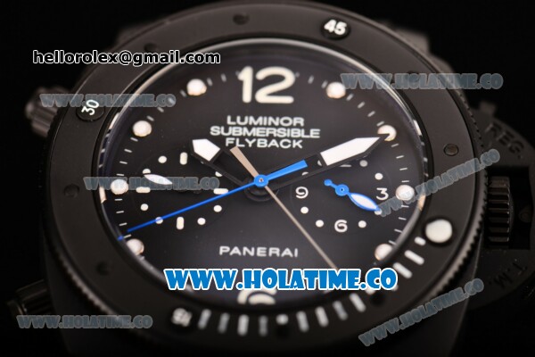 Panerai PAM 617 Luminor Submersible Flyback Asia Automatic Titanium Case with Black Dial and White Dot Markers - Click Image to Close