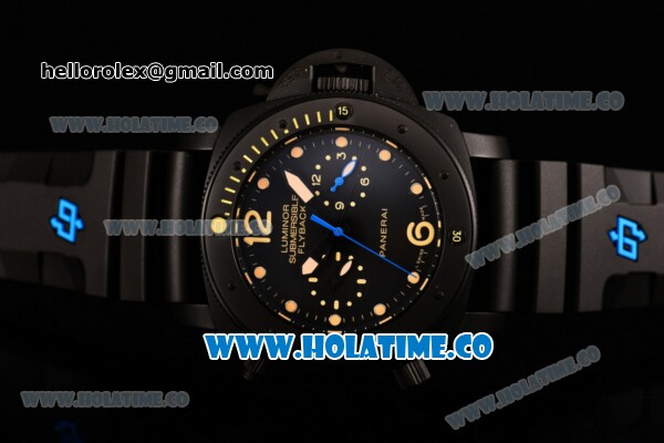 Panerai PAM 617 Luminor Submersible Flyback Asia Automatic Titanium Case with Black Dial and Yellow Dot Markers - Click Image to Close