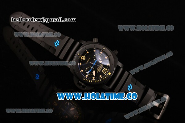 Panerai PAM 617 Luminor Submersible Flyback Asia Automatic Titanium Case with Black Dial and Yellow Dot Markers - Click Image to Close