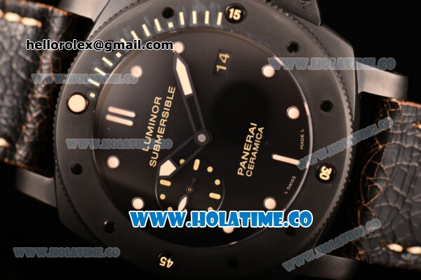Panerai PAM 508 P Luminor Submersible Clone Panerai P.9000 Automatic Ceramic Case with Black Dial and Brown Leather Strap (ZF) - Click Image to Close