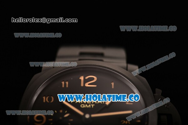 Panerai PAM 438 O Luminor GMT Clone Panerai P.9000 Automatic Full Ceramic Case with Black Dial and Arabic Numeral Markers (ZF) - Click Image to Close