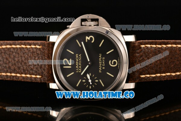 Panerai PAM 510 Luminor Marina 8 Days Acciaio Clone P.5000 Manual Winding Steel Case with Black Dial Brown Leather Strap and Stick/Arabic Numeral Markers (ZF) - Click Image to Close