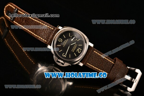 Panerai PAM 510 Luminor Marina 8 Days Acciaio Clone P.5000 Manual Winding Steel Case with Black Dial Brown Leather Strap and Stick/Arabic Numeral Markers (ZF) - Click Image to Close