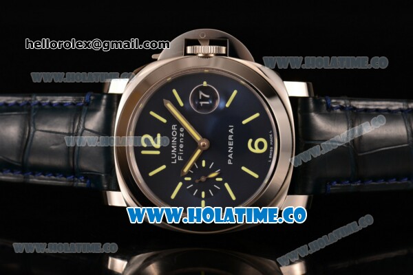 Panerai Luminor Marina Boutique Editions PAM 229 Swiss Valjoux 7750 Automatic Steel Case with Blue Dial and Green Stick/Arabic Numeral Markers (H) - Click Image to Close