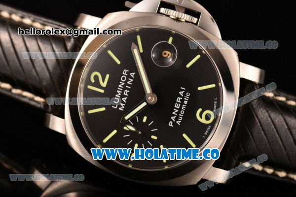 Panerai Luminor Marina Automatic PAM 104 Swiss Valjoux 7750 Automatic Steel Case with Black Dial and Green Arabic Numeral/Stick Markers (H) - Click Image to Close