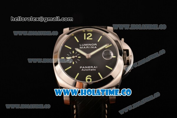 Panerai Luminor Marina Automatic PAM 104 Swiss Valjoux 7750 Automatic Steel Case with Black Dial and Green Arabic Numeral/Stick Markers (H) - Click Image to Close