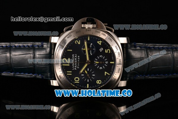 Panerai PAM 00224 Special Edition 2005 Luminor Chrono Firenze Swiss Valjoux 7753 Automatic Steel Case with Blue Dial and Green Arabic Numeral Markers - 1:1 Original (H) - Click Image to Close