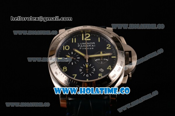 Panerai PAM 00224 Special Edition 2005 Luminor Chrono Firenze Swiss Valjoux 7753 Automatic Steel Case with Blue Dial and Green Arabic Numeral Markers - 1:1 Original (H) - Click Image to Close