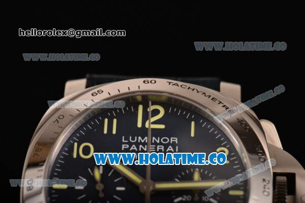 Panerai PAM 00224 Special Edition 2005 Luminor Chrono Firenze Swiss Valjoux 7753 Automatic Steel Case with Blue Dial and Green Arabic Numeral Markers - 1:1 Original (H) - Click Image to Close