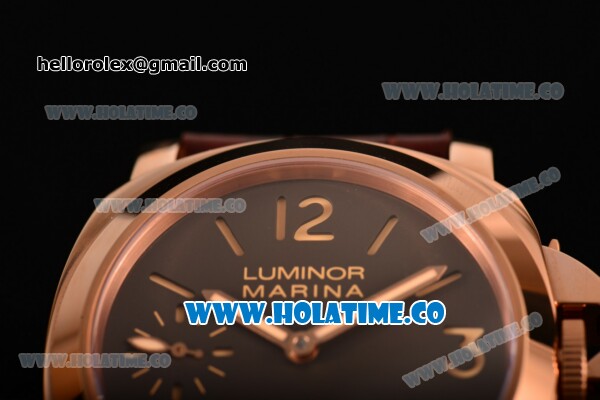 Panerai Luminor Marina 8 Days ORO ROSSO PAM00511 Clone P.5000 Manual Winding Rose Gold Case with Coffee Dial and Brown Leather Strap - Stick/Arabic Numeral Markers - 1:1 Original - Click Image to Close