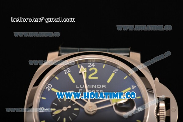 Panerai PAM 228 Luminor Firenze GMT Swiss Valjoux 7750 Automatic Steel Case with Blue Dial and Leather Strap - Superlumed Sitck Markers (H) - Click Image to Close