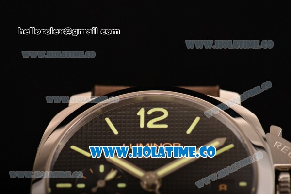 Panerai Luminor 1950 3 Days GMT Clone P.9000 Automatic Steel Case with Black Dial and Brown Leather Strap - Green Markers (KW) - Click Image to Close