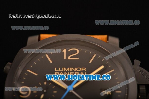 Panerai Luminor 1950 3 Days Chrono Flyback Automatic Ceramica PAM 580 Clone P.9000 Automatic Ceramic Case with Black Dial and Stick/Arabic Numeral Markers (KW) - Click Image to Close